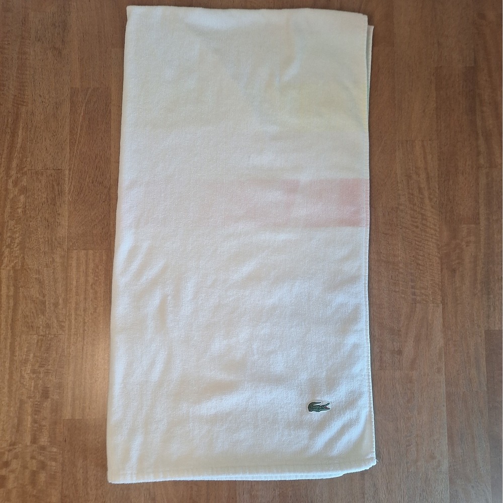 VTG 90s Lacoste Beach Towel White Striped (Sun Faded)